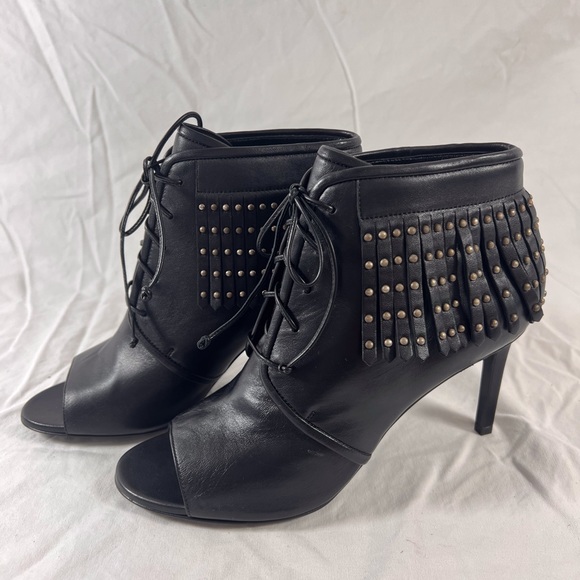 $1295 SAINT LAURENT Paris Studded Fringe Black Bootie 37 7US Made in Italy - Picture 3 of 12